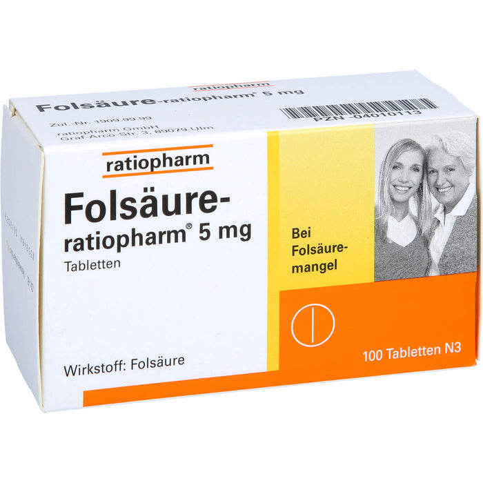 Folsäure-ratiopharm 5 mg Tabletten bei Folsäure-Mangel, 100 St. Tabletten