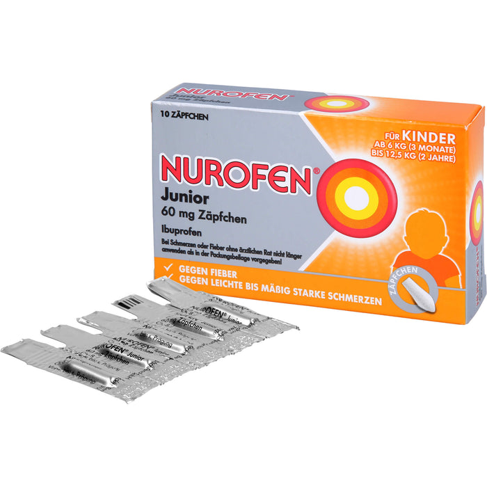 Nurofen Junior 60 mg Zäpfchen bei Fieber & Schmerzen ab 3 Monaten, 10 St. Zäpfchen