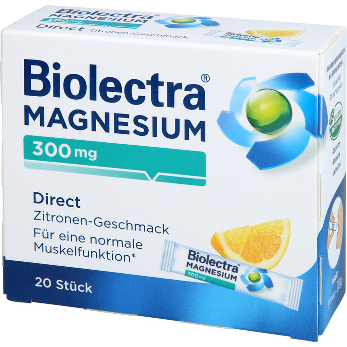 Biolectra Magnesium 300 mg direct Zitronengeschmack Pellets in Sticks, 20 St. Beutel