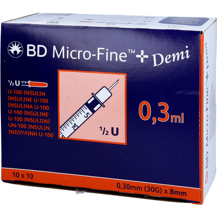 BD Micro-Fine+ U100 Demi Insulinspritzen 0,3 x 8 mm, 100 St. Spritzen