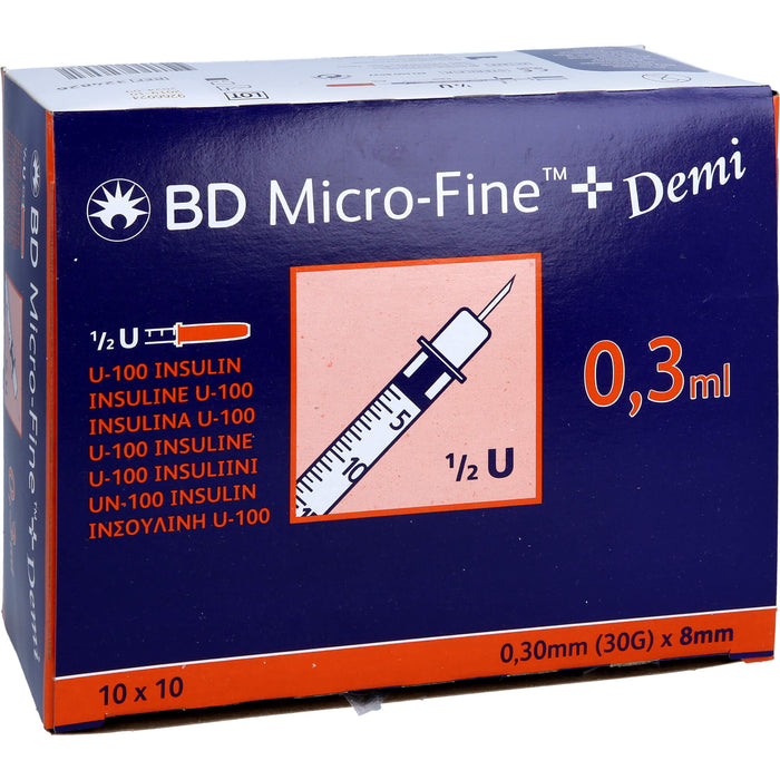 BD Micro-Fine+ U100 Demi Insulinspritzen 0,3 x 8 mm, 100 St. Spritzen