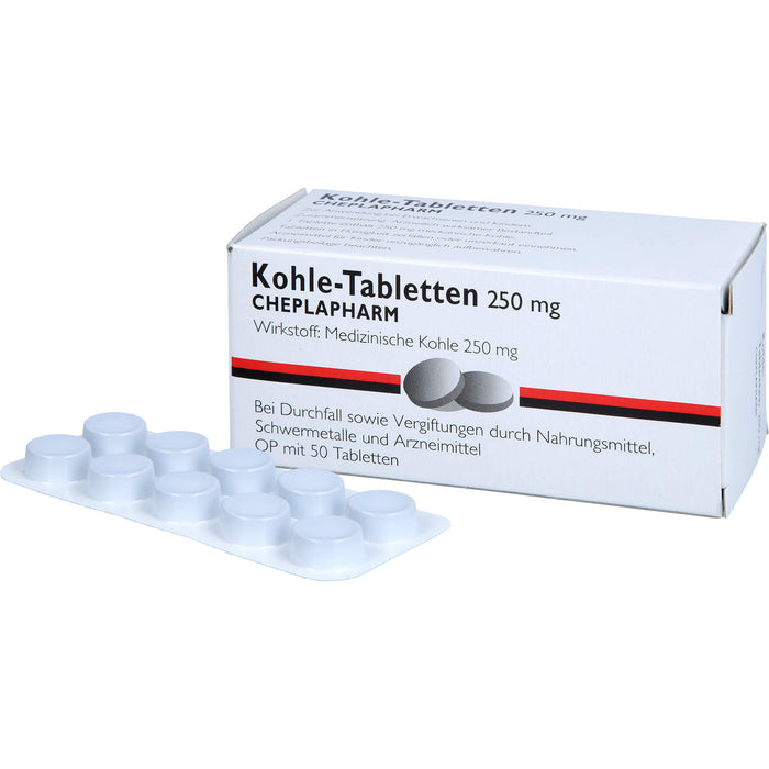 Kohle Tabletten 250 mg bei Durchfall sowie Vergiftungen durch Nahrungsmittel, Schwermetalle und Arzneimittel, 50 St. Tabletten