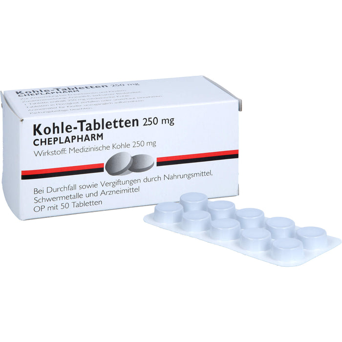Kohle Tabletten 250 mg bei Durchfall sowie Vergiftungen durch Nahrungsmittel, Schwermetalle und Arzneimittel, 50 St. Tabletten