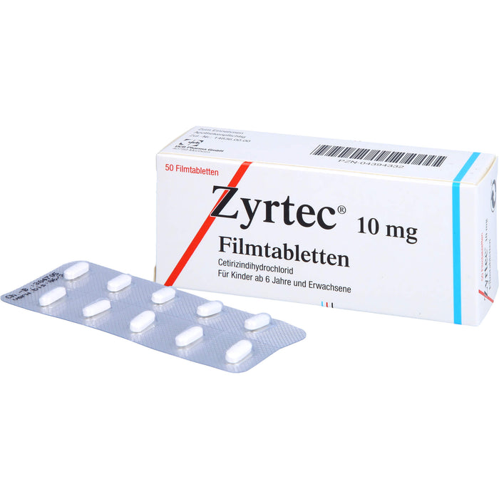 Zyrtec 10 mg Filmtabletten zur Linderung allergischer Rhinitis und Urtikaria, 50 St. Tabletten