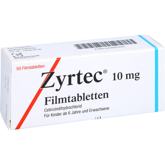 Zyrtec 10 mg Filmtabletten zur Linderung allergischer Rhinitis und Urtikaria, 50 St. Tabletten