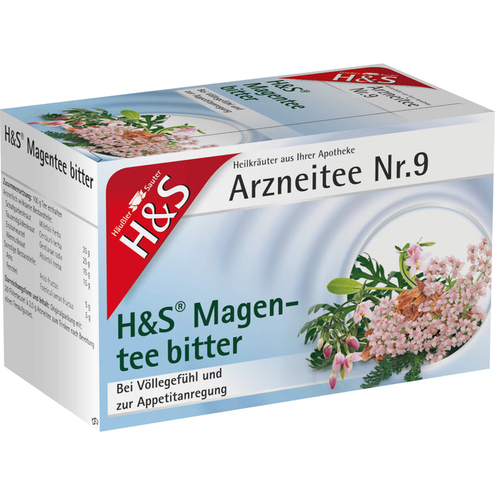 H&S Arzneitee Nr.9 Magentee bitter bei Völlegefühl und zur Appetitanregung, 20 St. Filterbeutel