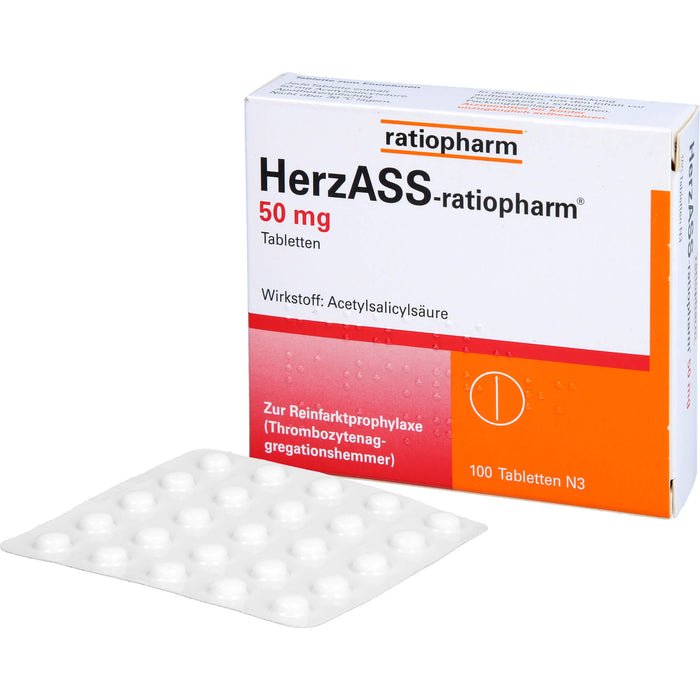 HerzASS-ratiopharm 50 mg Tabletten zur Reinfarktprophylaxe, 100 St. Tabletten