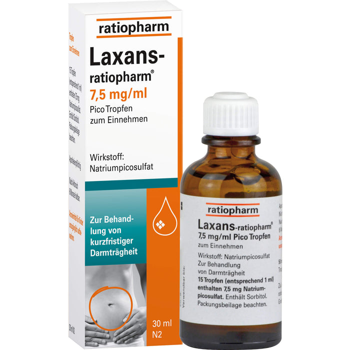 Laxans-ratiopharm 7,5 mg/ml Pico Tropfen zur Behandlung von kurzfristiger Darmträgheit, 50 ml Lösung