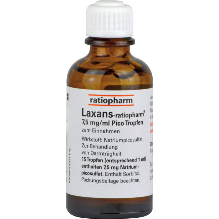 Laxans-ratiopharm 7,5 mg/ml Pico Tropfen zur Behandlung von kurzfristiger Darmträgheit, 50 ml Lösung