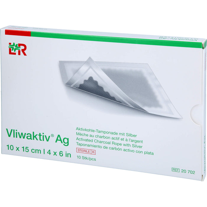 Vliwaktiv AG Aktivkohle-Wundverband, Tamponade mit Silber, 10 St TPO