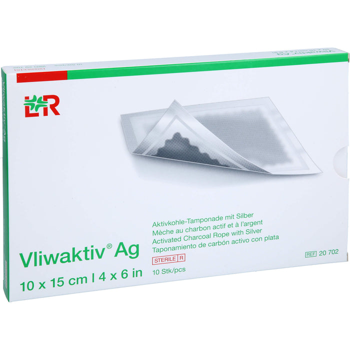 Vliwaktiv AG Aktivkohle-Wundverband, Tamponade mit Silber, 10 St TPO