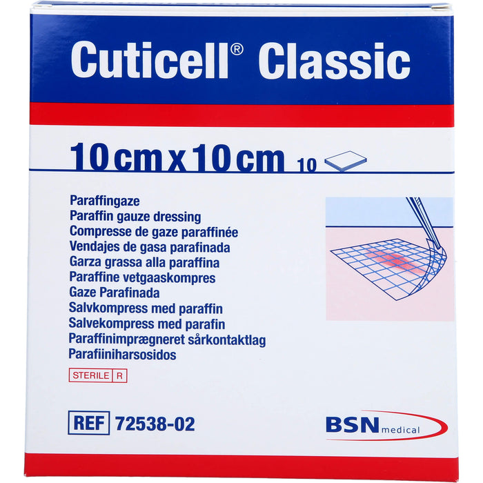Cuticell Classic 10 x 10 cm Paraffingaze, 10 St. Wundgaze