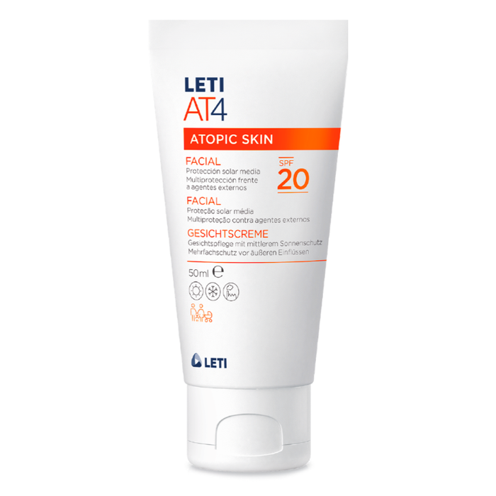 LETI AT4 Gesichtscreme SPF20 - Hautschützende Gesichtspflege mit mittelstarkem Sonnenschutz bei trockener oder zu Neurodermitis neigender Haut, 50 ml Creme