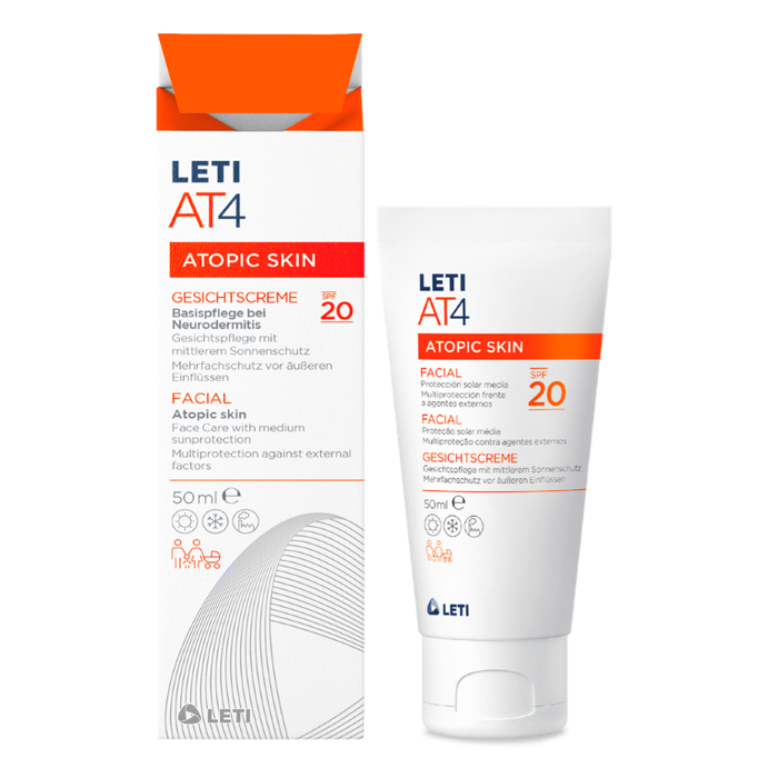 LETI AT4 Gesichtscreme SPF20 - Hautschützende Gesichtspflege mit mittelstarkem Sonnenschutz bei trockener oder zu Neurodermitis neigender Haut, 50 ml Creme