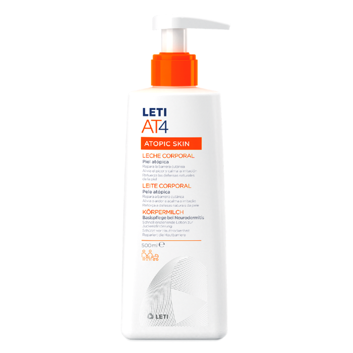 LETI AT4 Körpermilch - Feuchtigkeitsspendende Lotion zum Schutz trockener oder zu Neurodermitis neigender Haut, 500 ml Creme