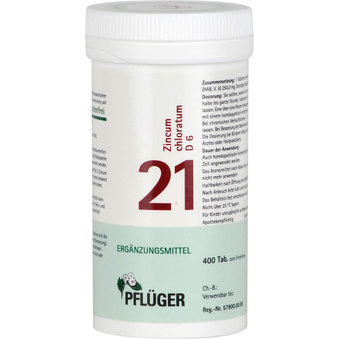 PFLÜGER Biochemie 21 Zincum chloratum D 6 Tabletten, 400 St. Tabletten