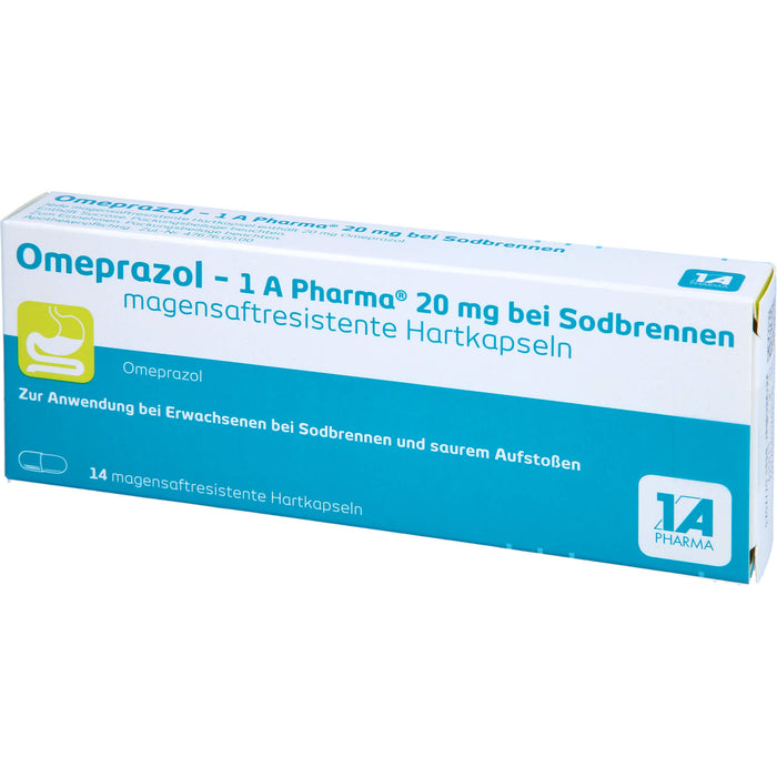 Omeprazol - 1 A Pharma 20 mg Hartkapseln bei Sodbrennen, 14 St. Kapseln