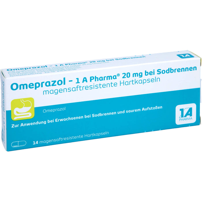 Omeprazol - 1 A Pharma 20 mg Hartkapseln bei Sodbrennen, 14 St. Kapseln