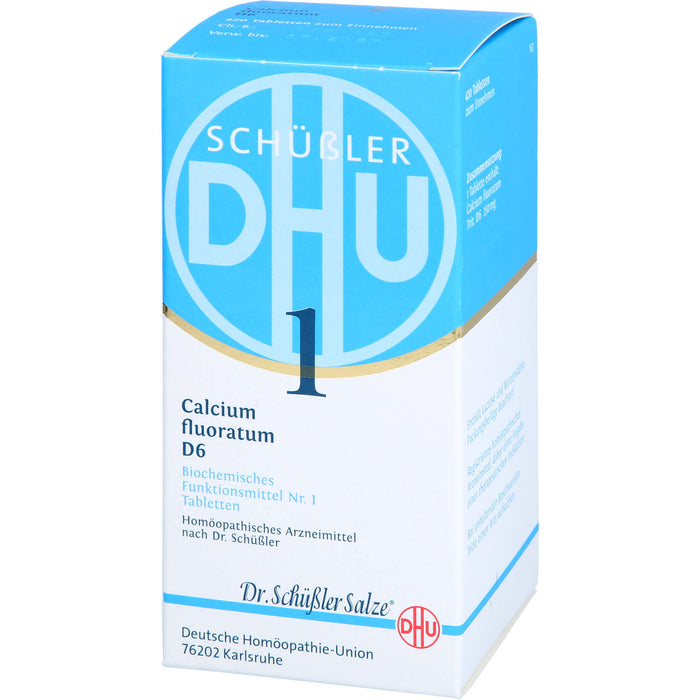 DHU Schüßler-Salz Nr. 1 Calcium fluoratum D6 – Das Mineralsalz des Bindegewebes, der Gelenke und Haut – das Original – umweltfreundlich im Arzneiglas, 420 St. Tabletten