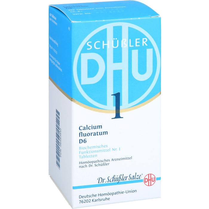 DHU Schüßler-Salz Nr. 1 Calcium fluoratum D6 – Das Mineralsalz des Bindegewebes, der Gelenke und Haut – das Original – umweltfreundlich im Arzneiglas, 420 St. Tabletten