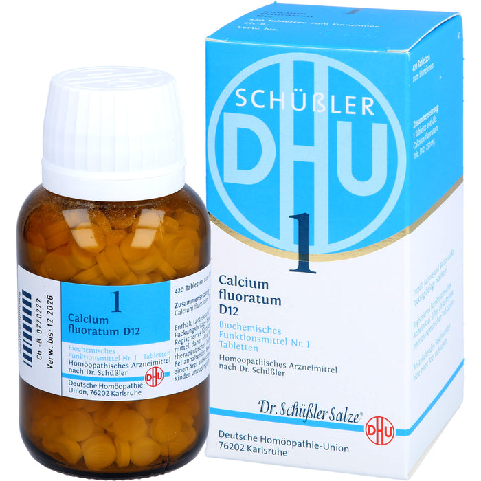 DHU Schüßler-Salz Nr. 1 Calcium fluoratum D12, Das Mineralsalz des Bindegewebes, der Gelenke und Haut – das Original – umweltfreundlich im Arzneiglas, 420 St. Tabletten