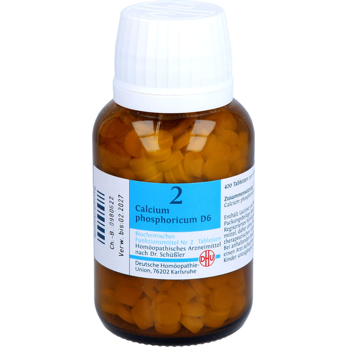 DHU Schüßler-Salz Nr. 2 Calcium phosphoricum D6, Das Mineralsalz der Knochen und Zähne – das Original – umweltfreundlich im Arzneiglas, 420 St. Tabletten