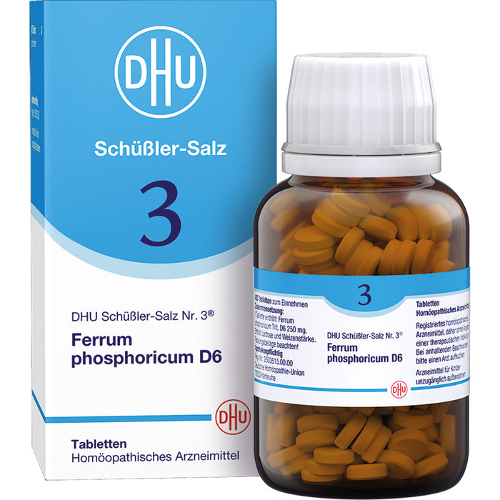 DHU Schüßler-Salz Nr. 3 Ferrum phosphoricum D6, Das Mineralsalz des Immunsystems – das Original – umweltfreundlich im Arzneiglas, 420 St. Tabletten