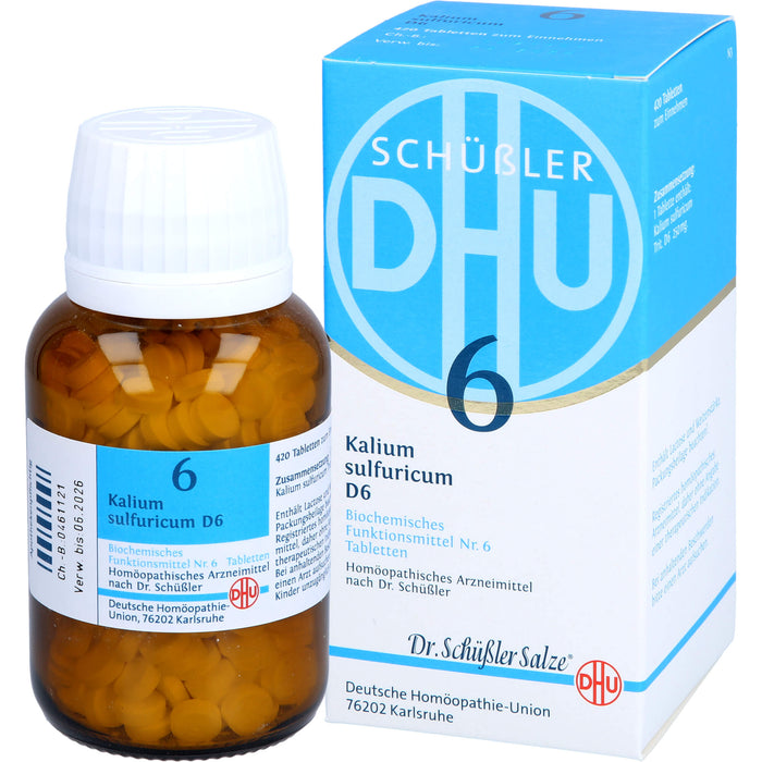 DHU Schüßler-Salz Nr. 6 Kalium sulfuricum D6, Das Mineralsalz der Entschlackung – das Original – umweltfreundlich im Arzneiglas, 420 St. Tabletten