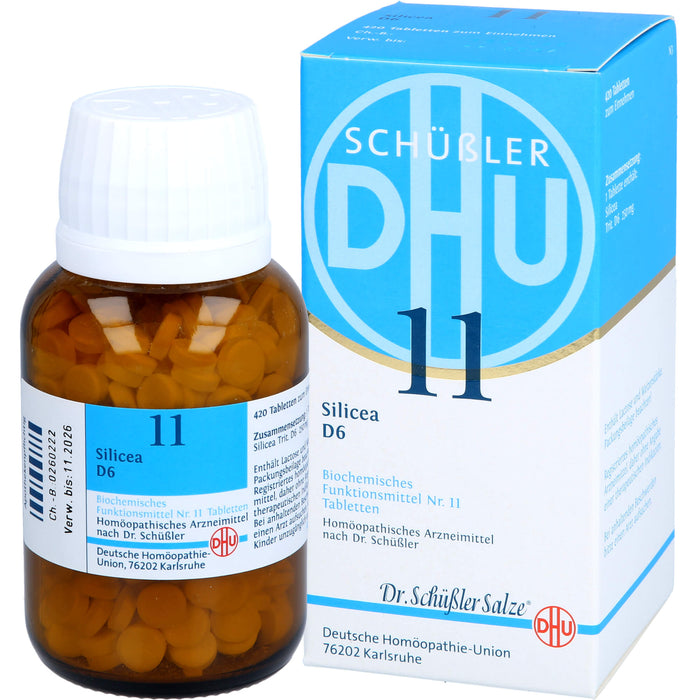DHU Schüßler-Salz Nr. 11 Silicea D6 – Das Mineralsalz der Haare, der Haut und des Bindegewebes – das Original – umweltfreundlich im Arzneiglas, 420 St. Tabletten