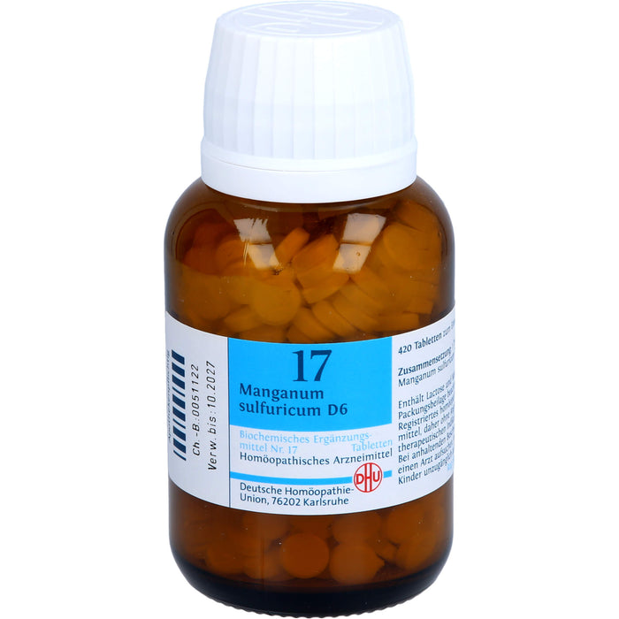 DHU Manganum sulfuricum D6 Biochemisches Ergänzungsmittel Nr. 17 – Das Mineralsalz der Blutbildung – umweltfreundlich im Arzneiglas, 420 St. Tabletten