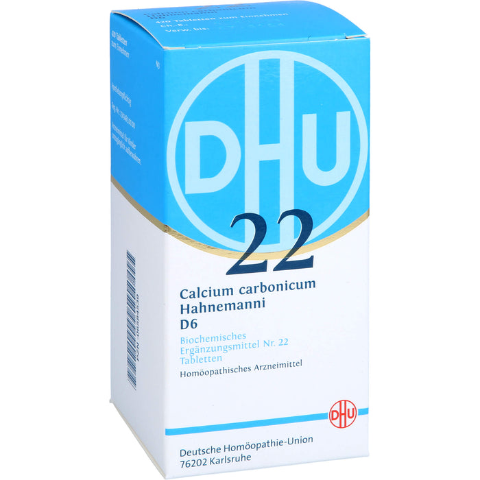 DHU Calcium carbonicum Hahnemanni D6 Biochemisches Ergänzungsmittel Nr. 22 – Das Mineralsalz des Calciumstoffwechsels und des Lymphsystems – umweltfreundlich im Arzneiglas, 420 St. Tabletten