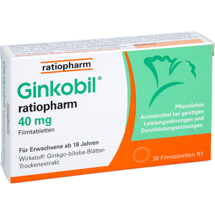 Ginkobil ratiopharm 40 mg Filmtabletten, 30 St. Tabletten
