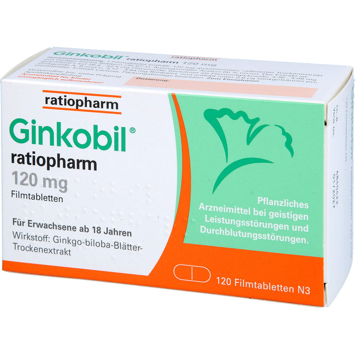 Ginkobil ratiopharm 120 mg Filmtabletten bei geistigen Leistungsstörungen und Durchblutungsstörungen, 120 St. Tabletten