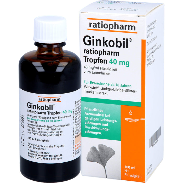 Ginkobil ratiopharm Tropfen 40 mg, 100 ml TRO