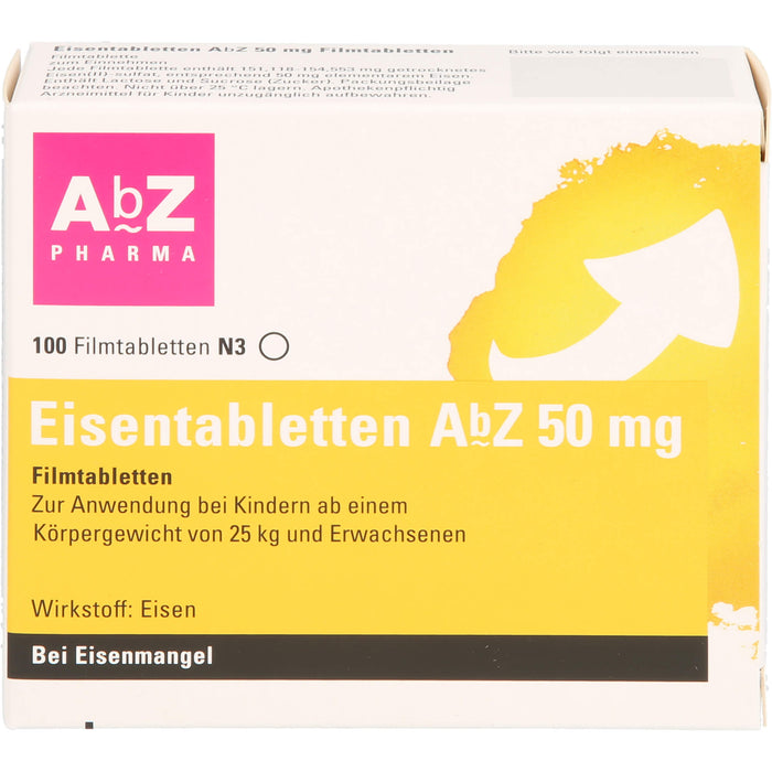 Eisentabletten AbZ 50 mg Filmtabletten bei Eisenmangel, 100 St. Tabletten