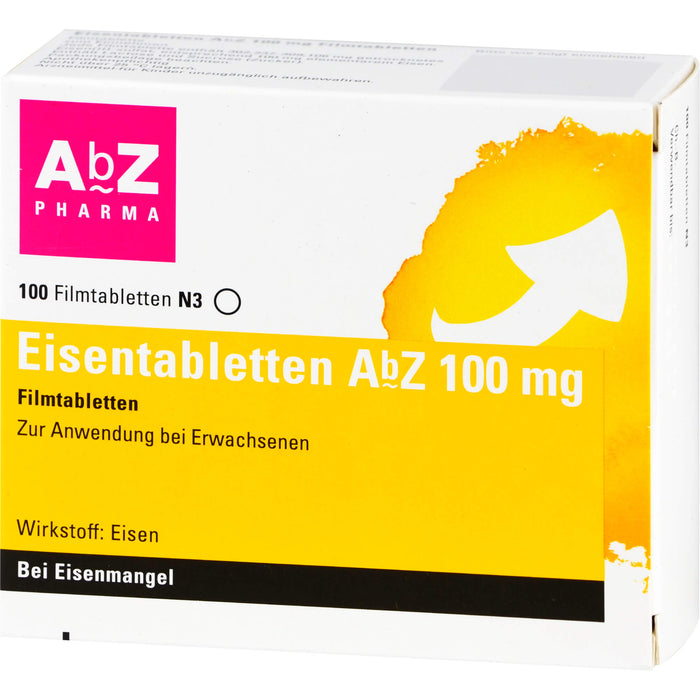 Eisentabletten AbZ 100 mg Filmtabletten bei Eisenmangel, 100 St. Tabletten