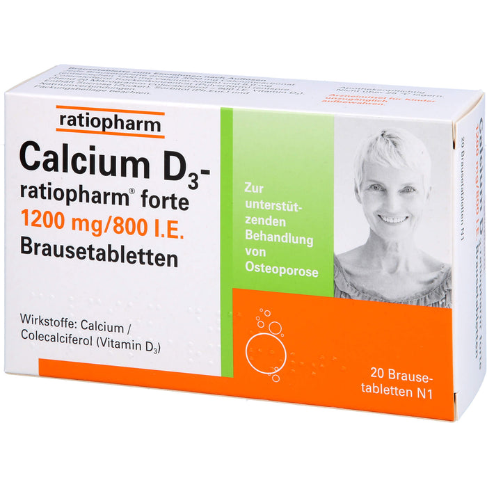 Calcium D3-ratiopharm forte, 1200mg/800 I.E. Brausetabletten, 20 St BTA