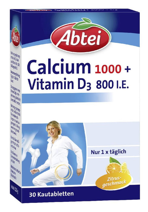 Abtei Calcium 1000 + Vitamin D3 800 I. E. Kautabletten, 30 St. Tabletten