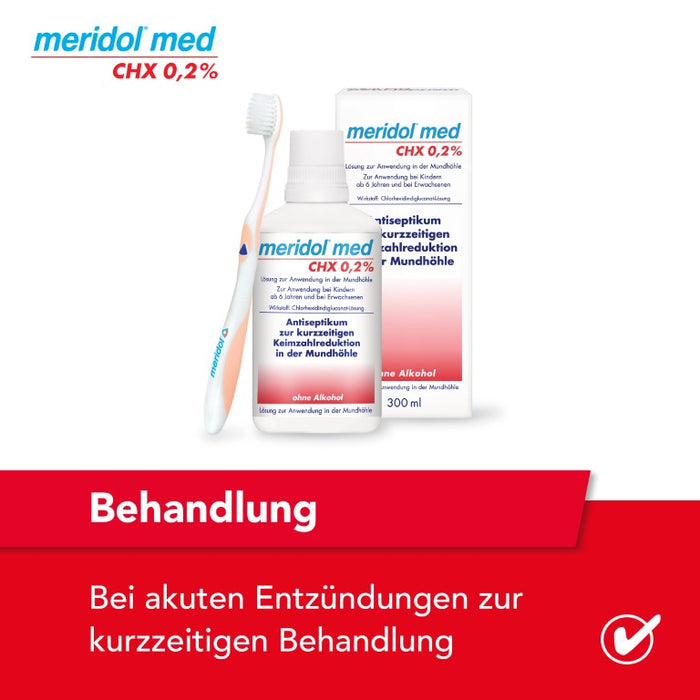 meridol med CHX 0,2% Antibakterielle Mundspülung mit Chlorhexidin zur Bekämpfung bakterieller Entzündungen in der Mundhöhle mit mildem Geschmack, 300 ml Lösung