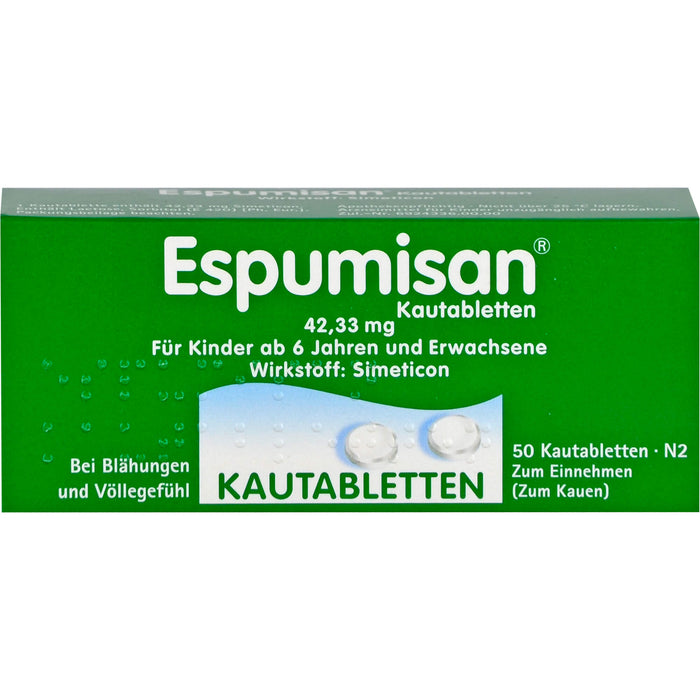 Espumisan Kautabletten bei Blähungen und Völlegefühl, 50 St. Tabletten