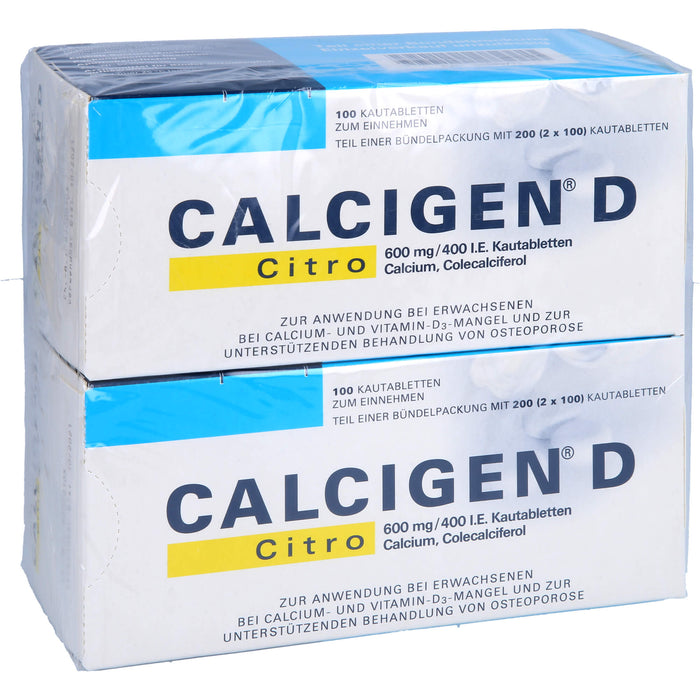 CALCIGEN D Citro 600 mg/400 I.E. Kautabletten, 200 St KTA