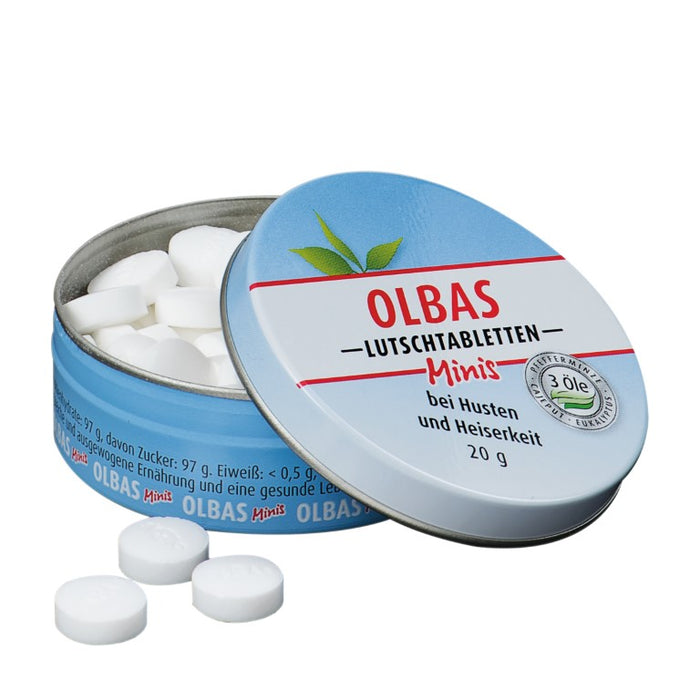 OLBAS Minis Lutschtabletten zuckerfrei bei Husten und Heiserkeit, 20 g Tabletten