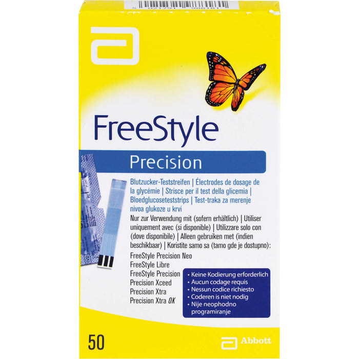 FreeStyle Precision Blutzucker-Teststrreifen ohne Codieren, 50 St. Teststreifen