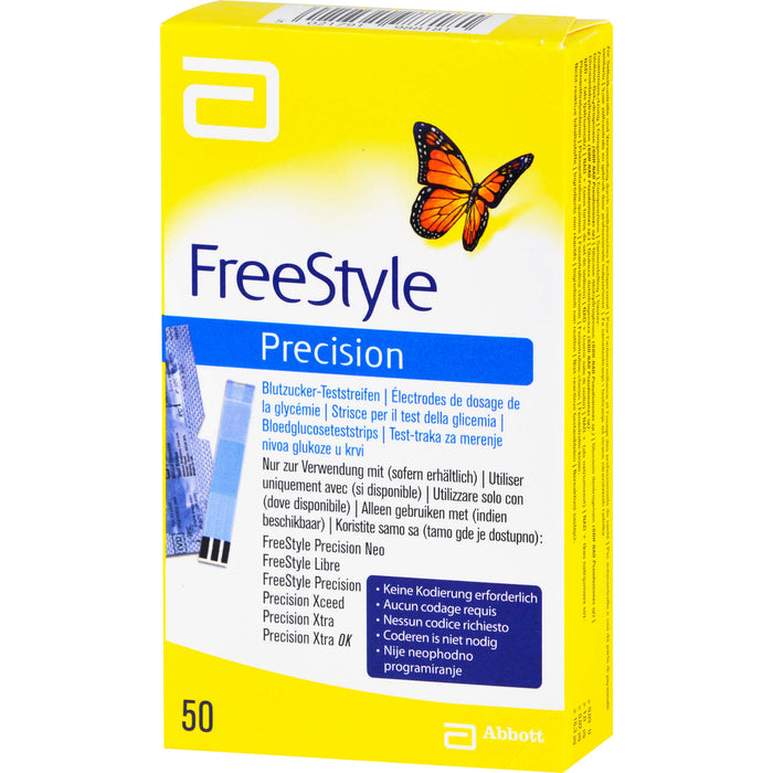 FreeStyle Precision Blutzucker-Teststrreifen ohne Codieren, 50 St. Teststreifen