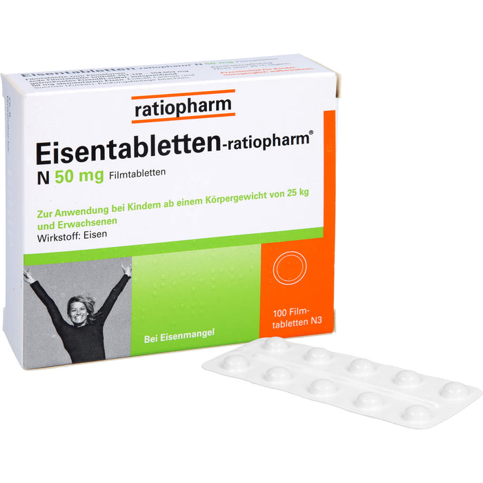 Eisentabletten-ratiopharm N 50 mg Filmtabletten, 100 St. Tabletten