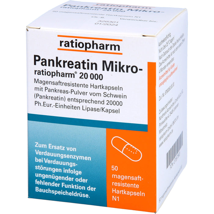 Pankreatin Mikro-ratiopharm 20000 Hartkapseln, 50 St. Kapseln