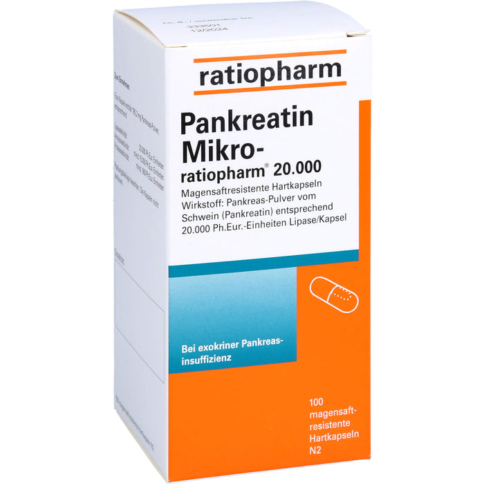 Pankreatin Mikro-ratiopharm 20 000 Hartkapseln bei Verdauungsstörungen, 100 St. Kapseln