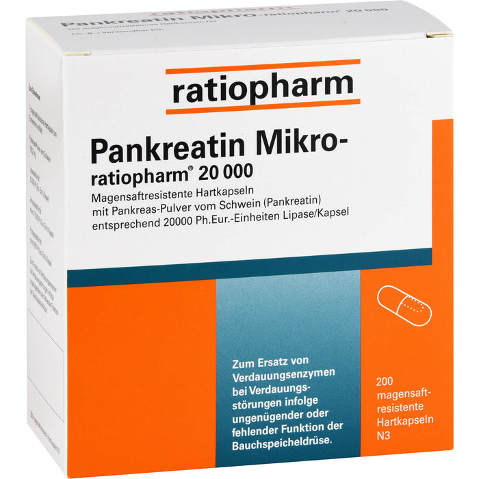 Pankreatin Mikro-ratiopharm 20 000 magensaftresistente Hartkapseln, 200 St. Kapseln