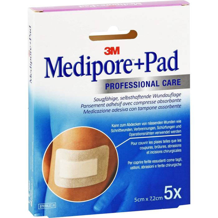 Medipore +Pad 3M 5,0 cm x 7,2 cm, 5 St. Pflaster