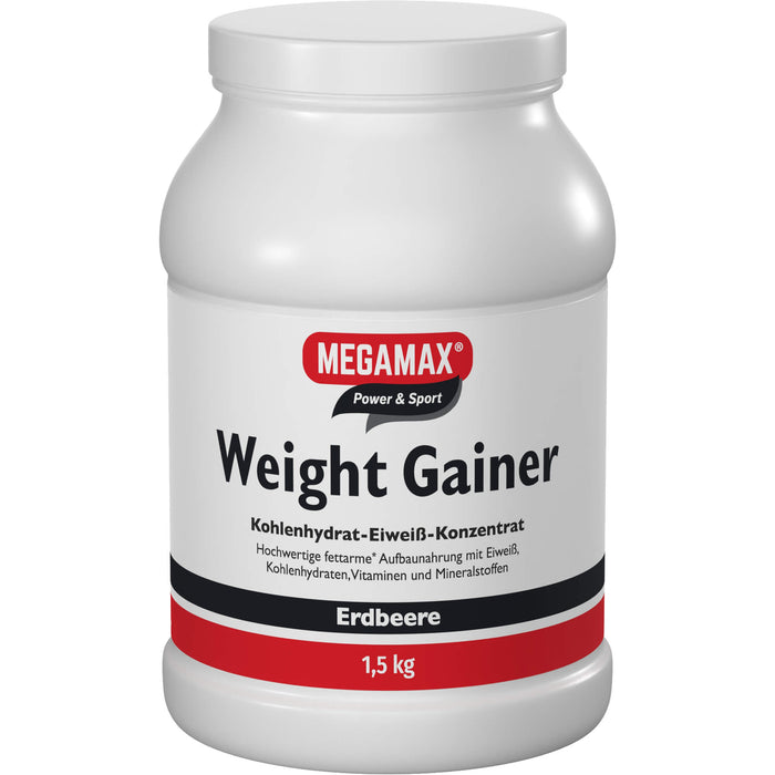 MEGAMAX Power & Sport Weight Gainer Pulver Erdbeer-Geschmack, 1500 g Pulver